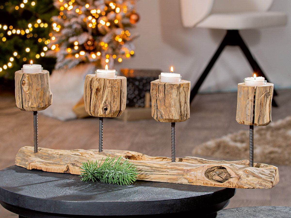 Gilde-Tischleuchter-Drifty-Holz-4-er-54413 Gilde Tischleuchter Drifty Holz 4 er 54413